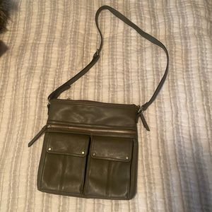 olive green leather cross body purse